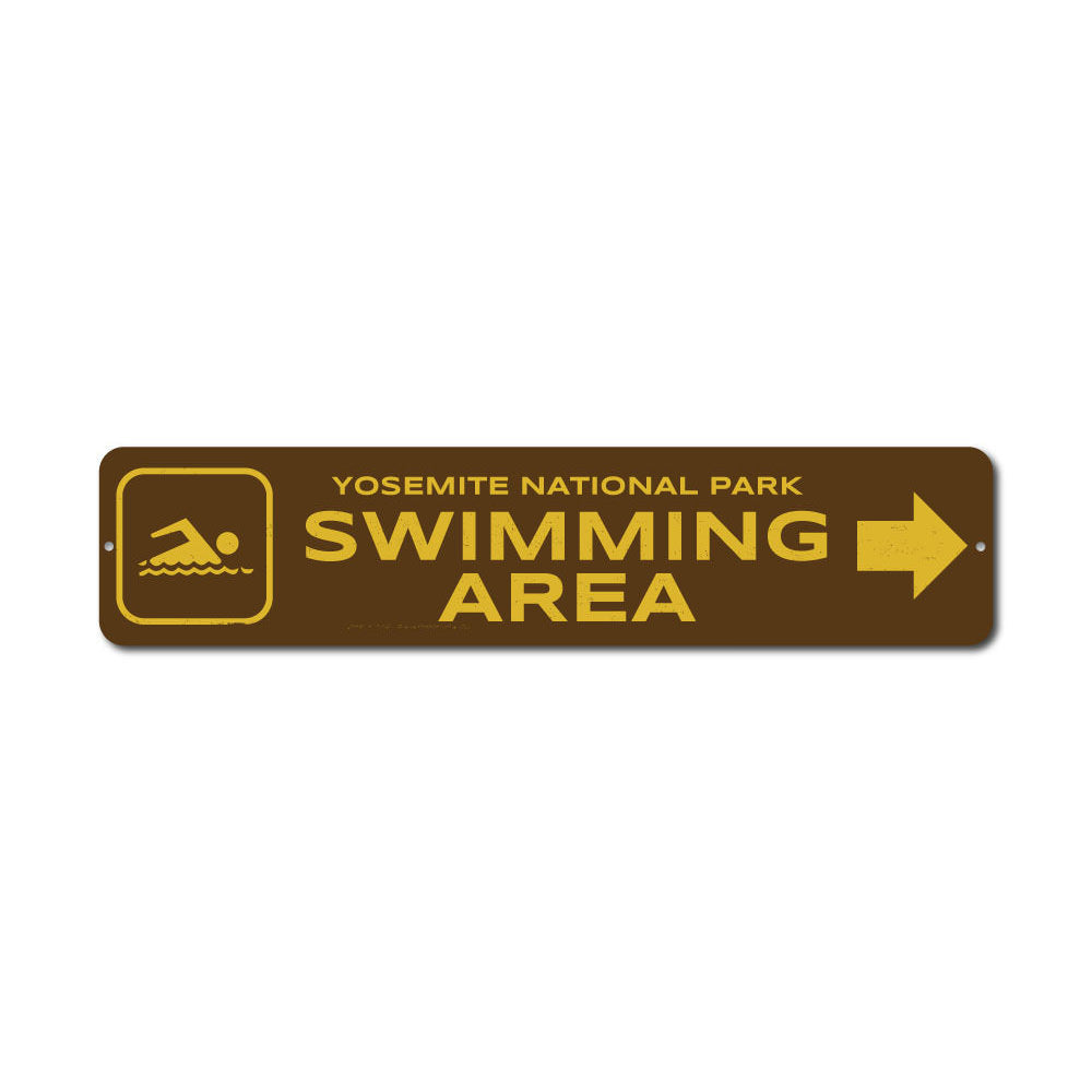 Customizable Swimming Area Sign made from durable aluminum, featuring pre-drilled holes for easy mounting.