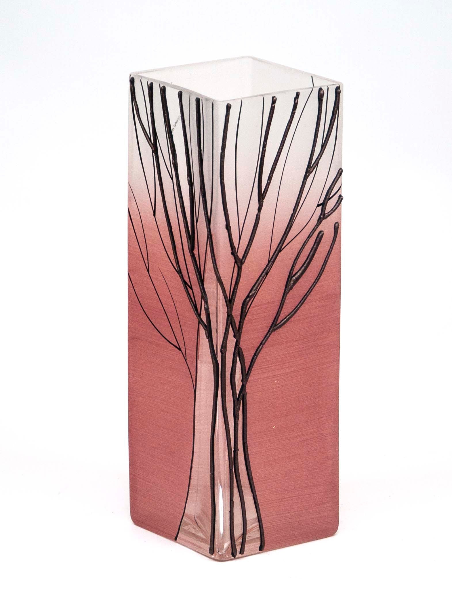 A beautifully hand-painted pink decorative glass vase featuring unique designs and high-quality craftsmanship, perfect for home decor.