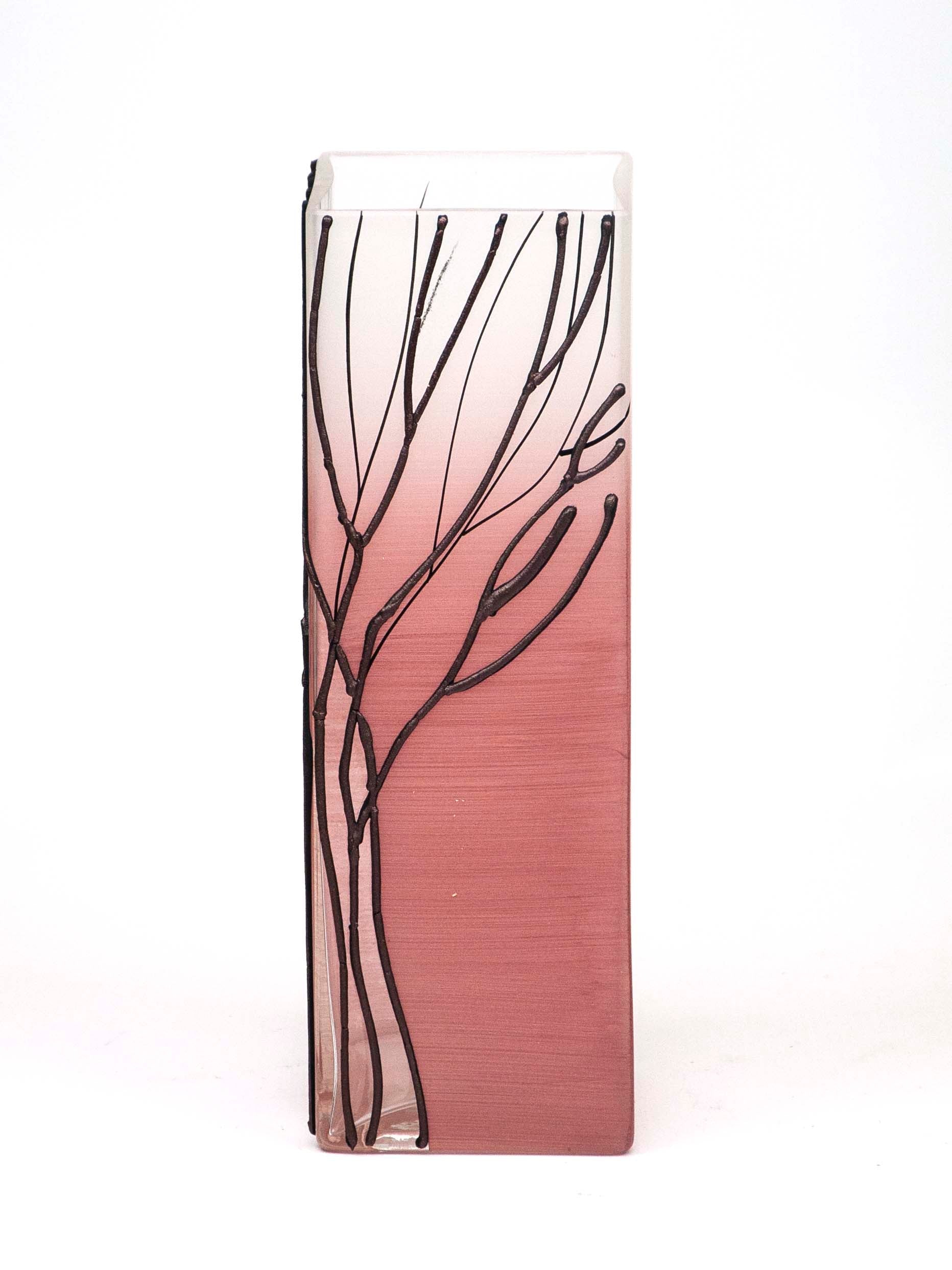 A beautifully hand-painted pink decorative glass vase featuring unique designs and high-quality craftsmanship, perfect for home decor.