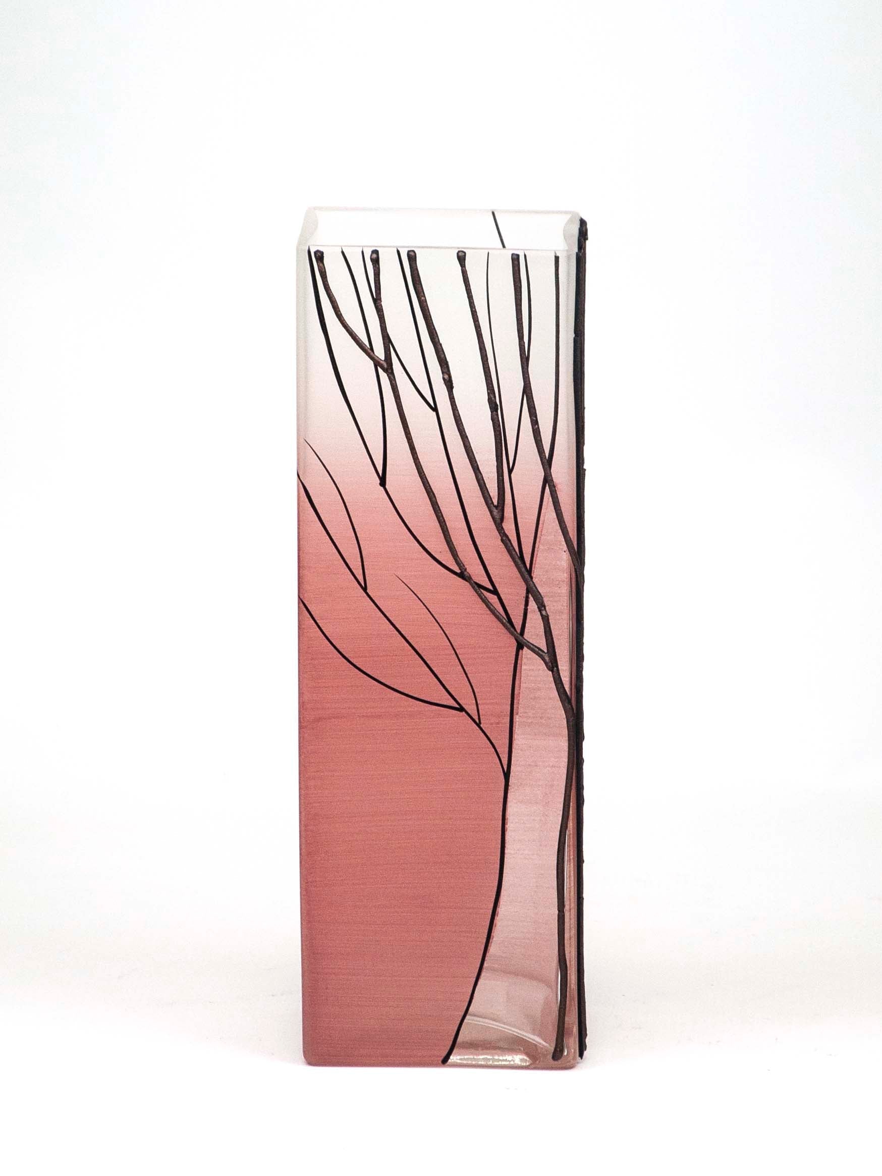 A beautifully hand-painted pink decorative glass vase featuring unique designs and high-quality craftsmanship, perfect for home decor.