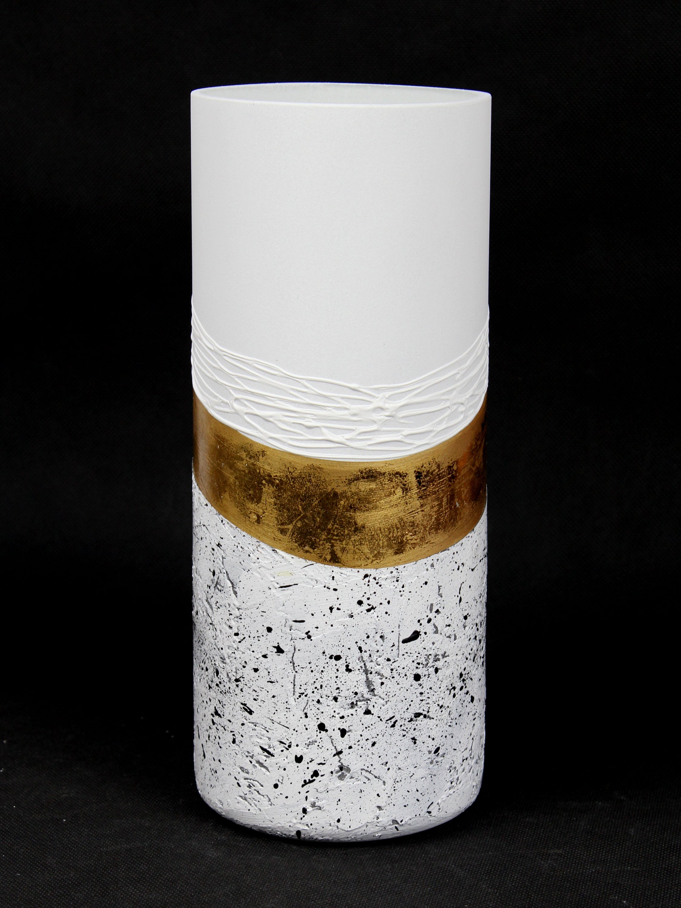 Elegant white art decorative glass vase, hand-painted with unique designs, showcasing its artistic flair and high-quality craftsmanship.