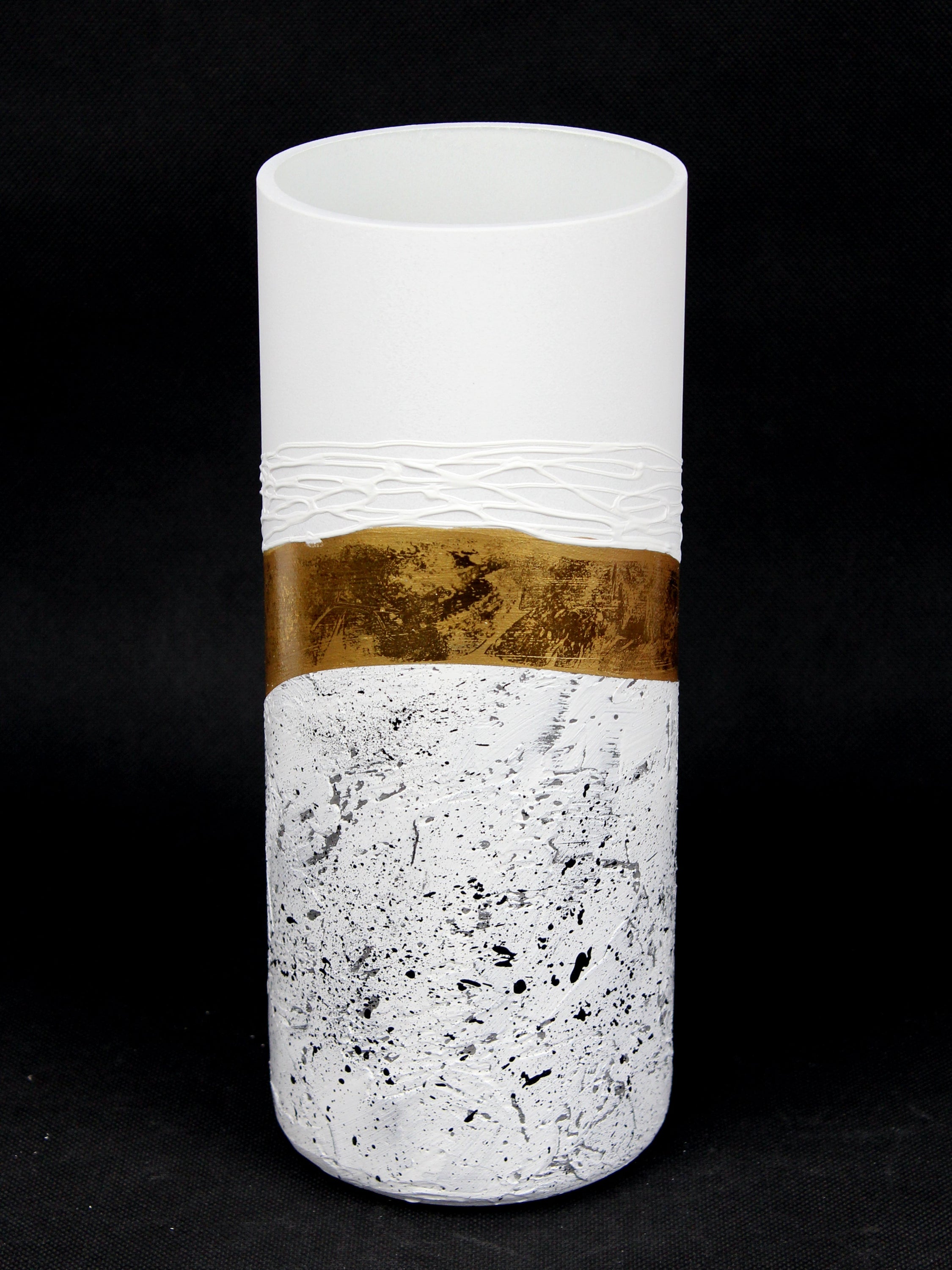 Elegant white art decorative glass vase, hand-painted with unique designs, showcasing its artistic flair and high-quality craftsmanship.