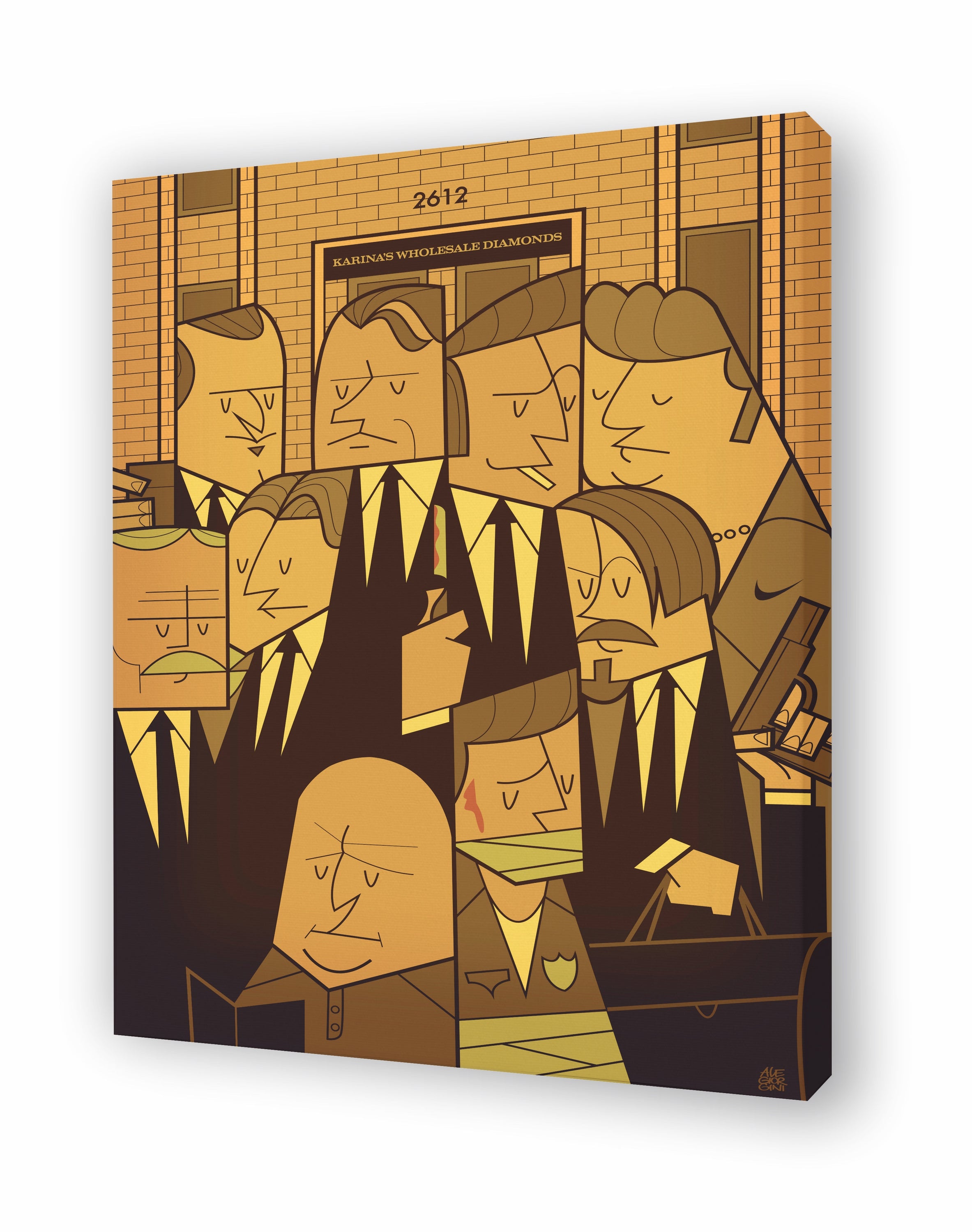 Vibrant illustration of Reservoir Dogs by Ale Giorgini, showcasing iconic characters in a Cubist style.