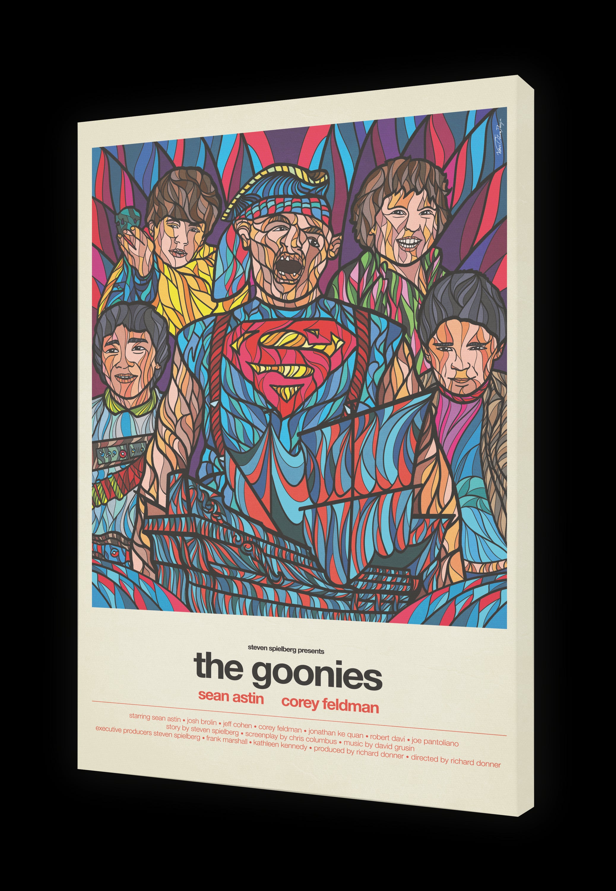 Tableau THE GOONIES by Van Orton, a limited edition art print on fine arts paper, showcasing vibrant colors and intricate details.