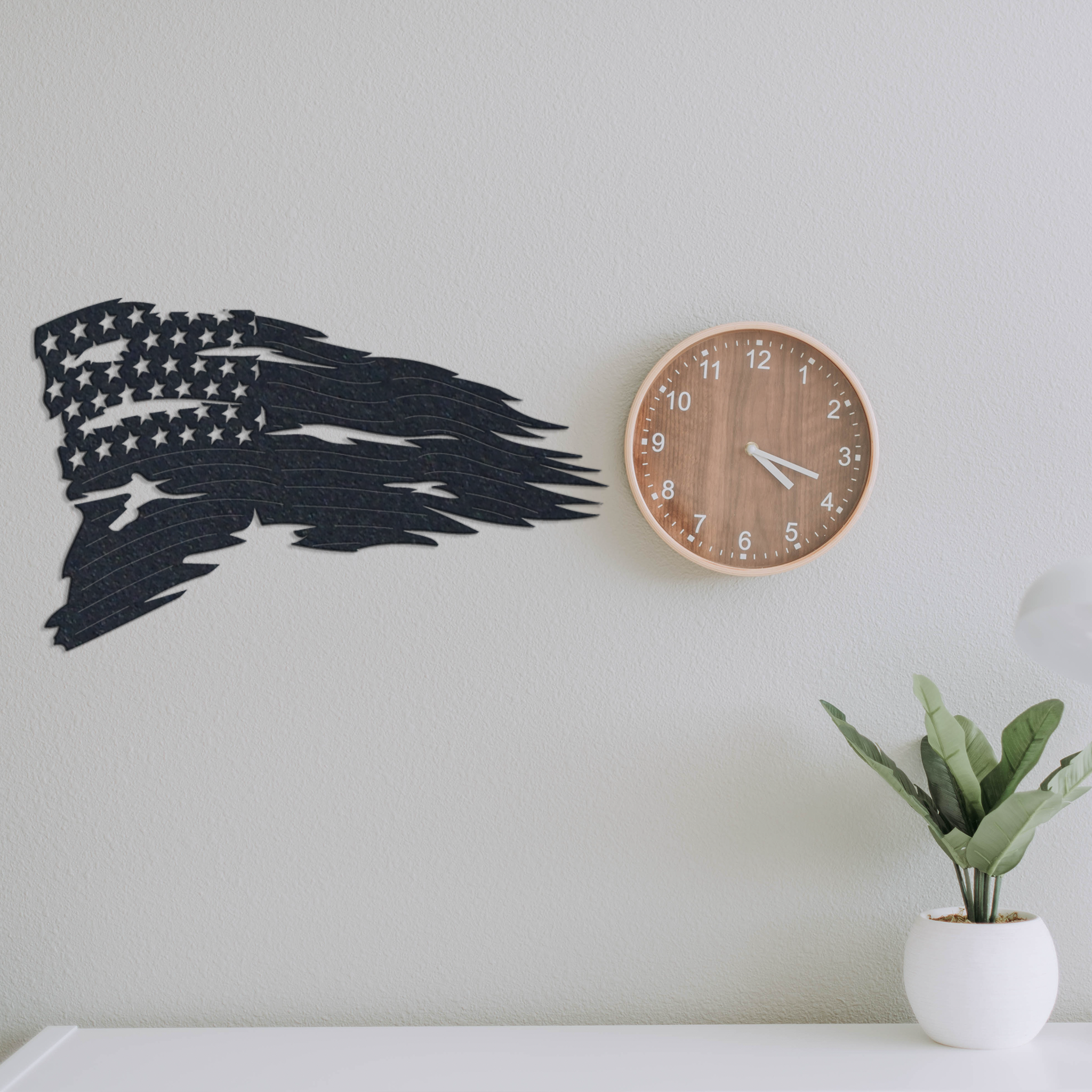 Tattered Flag Metal Wall Art made from 14 gauge steel, featuring a low gloss powder-coated finish, symbolizing strength and hope.