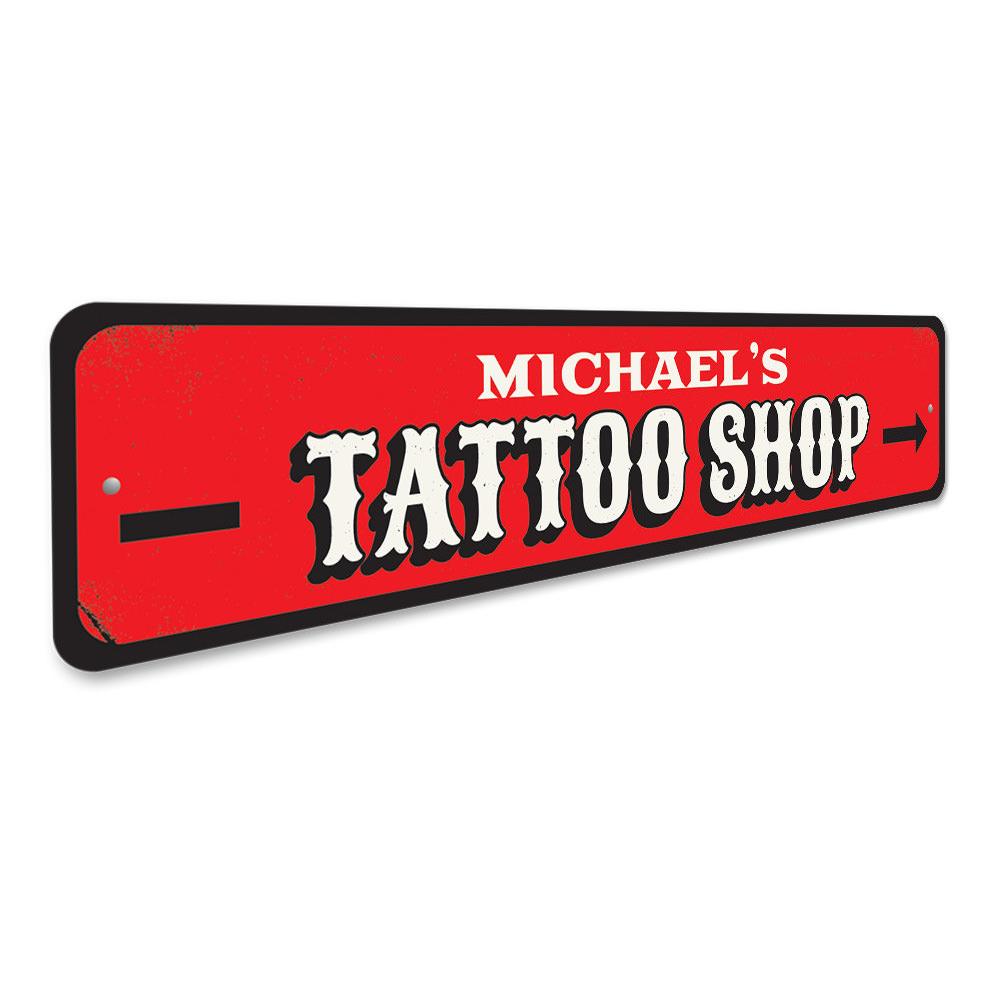 Customizable aluminum Tattoo Shop Sign with pre-drilled holes for easy mounting, showcasing vibrant colors and unique design.