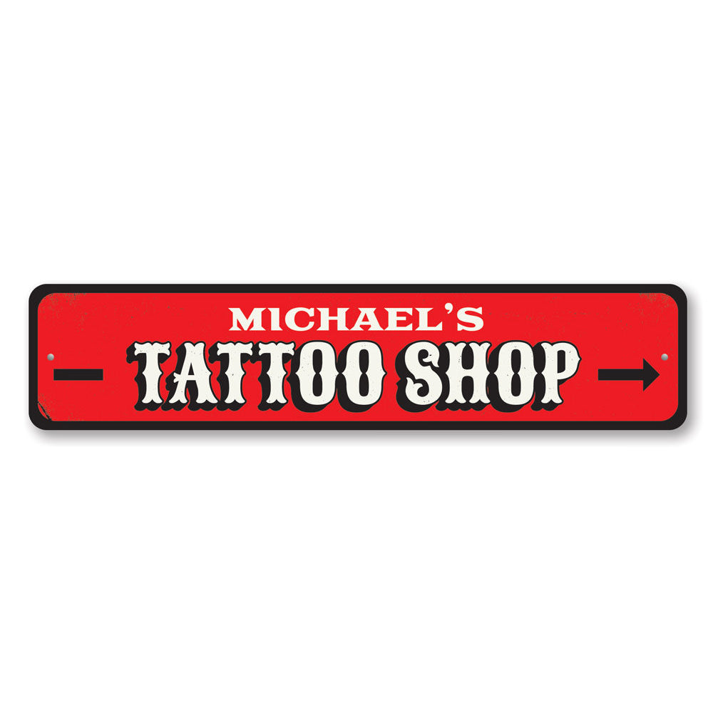 Customizable aluminum Tattoo Shop Sign with pre-drilled holes for easy mounting, showcasing vibrant colors and unique design.