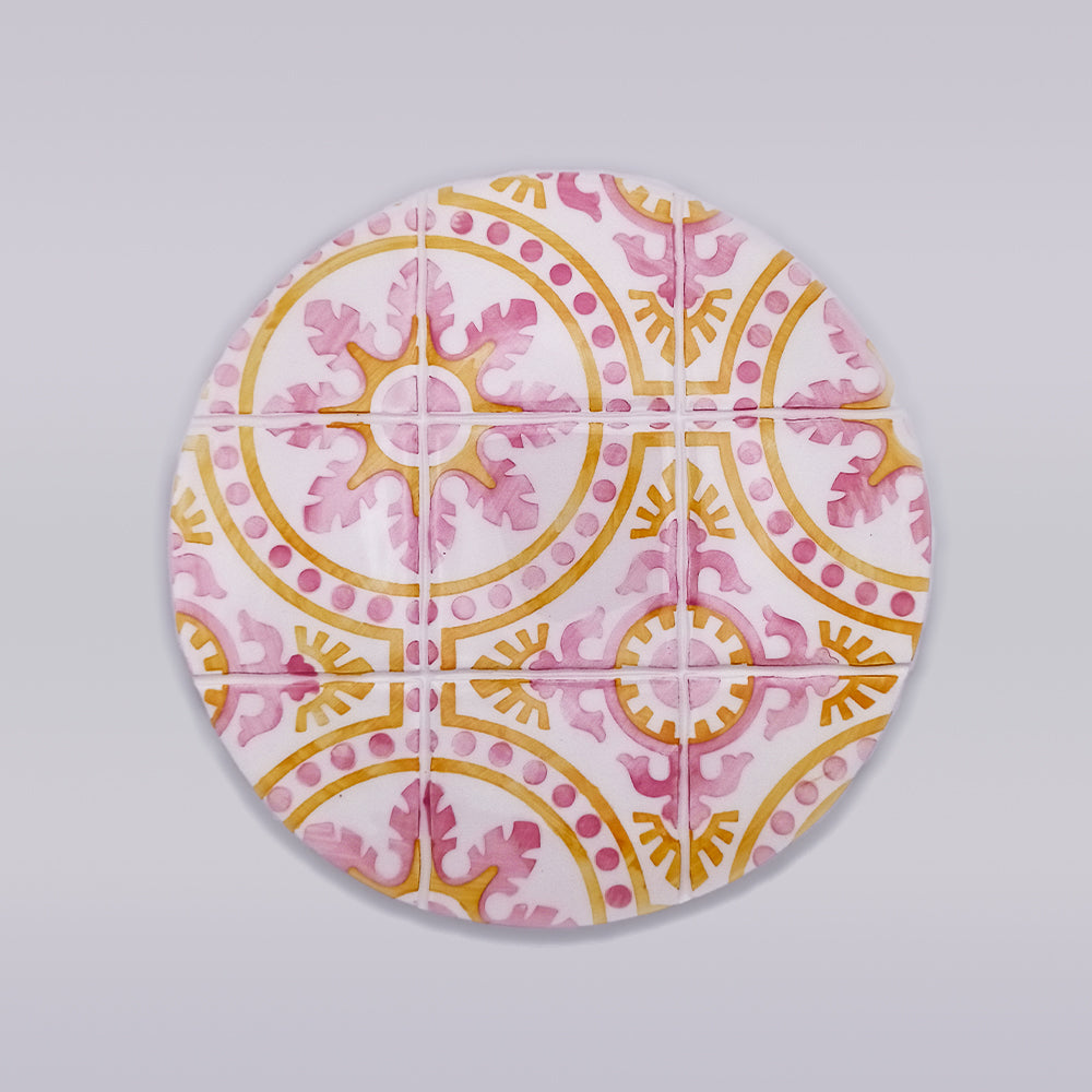 Tavira Ceramic Tile Trivet featuring hand-painted designs and vibrant colors, perfect for protecting surfaces.