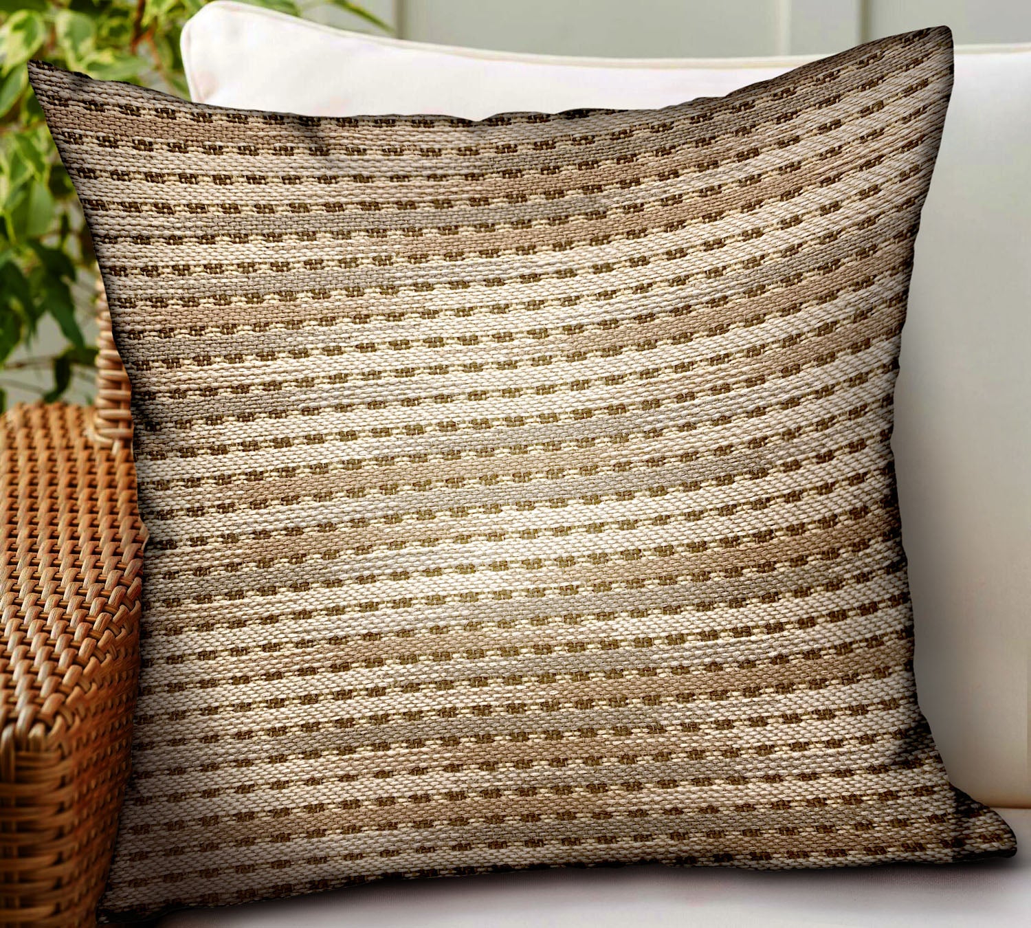 Tawny Edge Brown Stripes Luxury Throw Pillow showcasing handcrafted fabric with elegant stripes, perfect for indoor and outdoor decor.