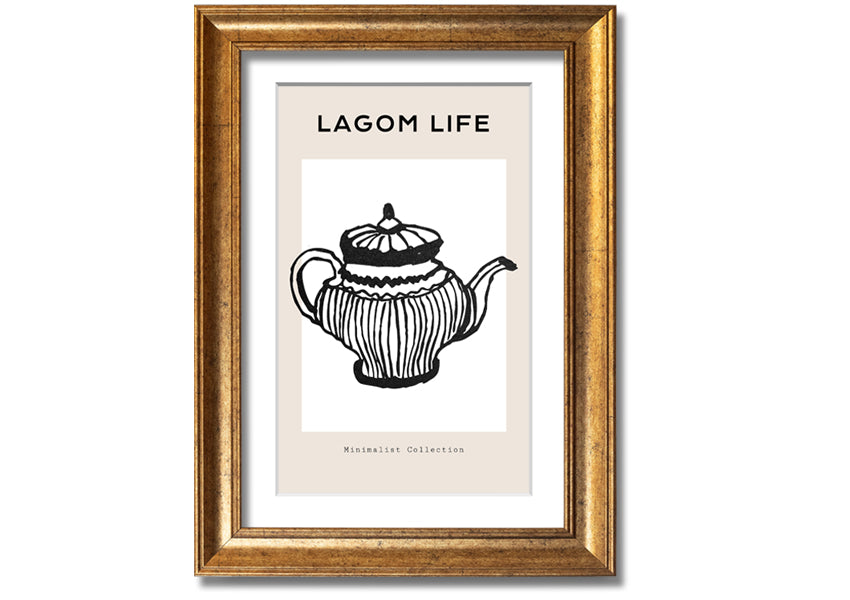 A beautifully framed Teapot Illustration print showcasing intricate details and vibrant colors, ready to hang.