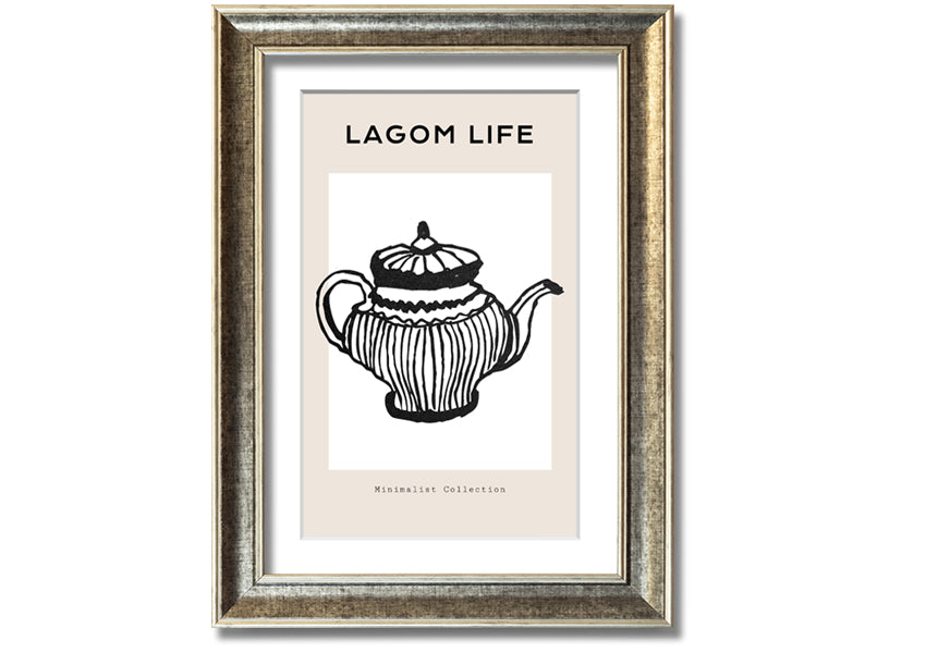 A beautifully framed Teapot Illustration print showcasing intricate details and vibrant colors, ready to hang.