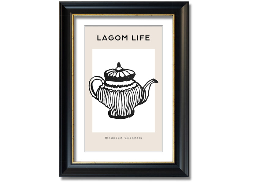 A beautifully framed Teapot Illustration print showcasing intricate details and vibrant colors, ready to hang.