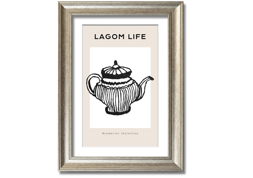 A beautifully framed Teapot Illustration print showcasing intricate details and vibrant colors, ready to hang.