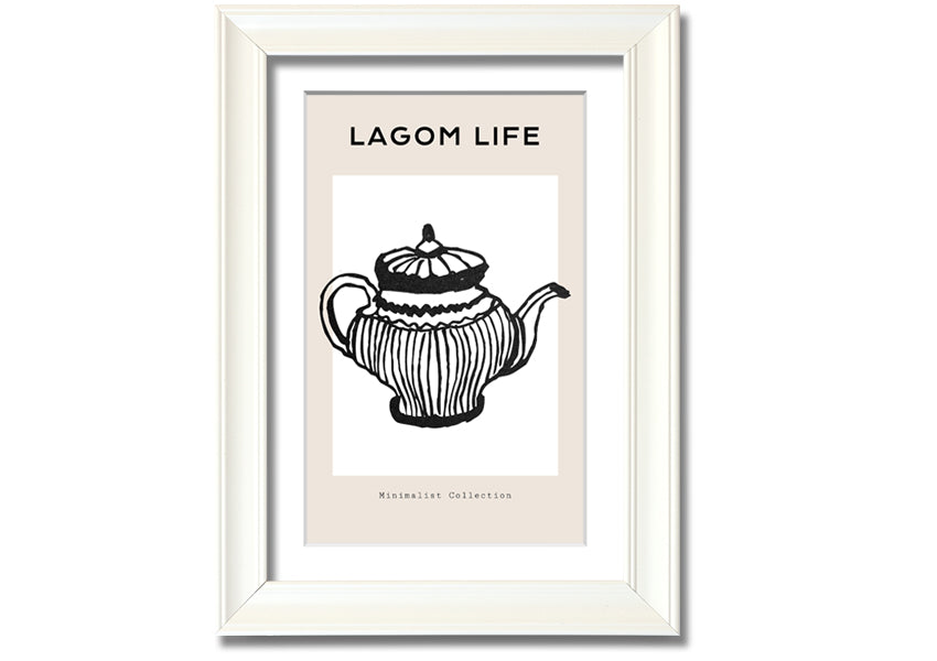 A beautifully framed Teapot Illustration print showcasing intricate details and vibrant colors, ready to hang.