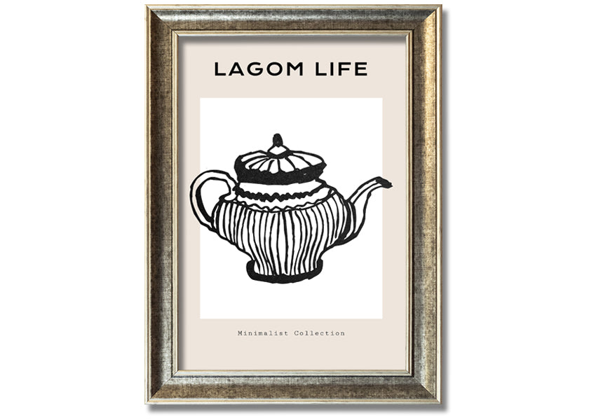 A beautifully framed Teapot Illustration print showcasing intricate details and vibrant colors, ready to hang.