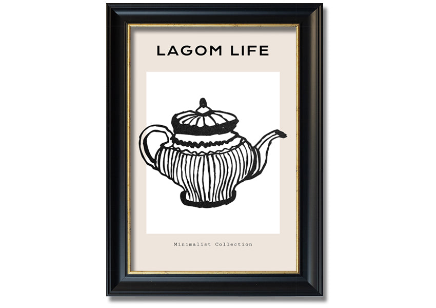 A beautifully framed Teapot Illustration print showcasing intricate details and vibrant colors, ready to hang.