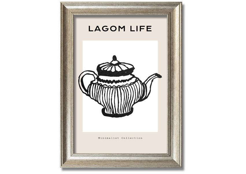 A beautifully framed Teapot Illustration print showcasing intricate details and vibrant colors, ready to hang.