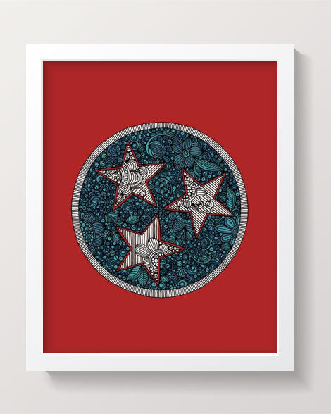 Vibrant Tennessee flag artwork on red background, printed on 8x10 photographic paper, ready for framing.