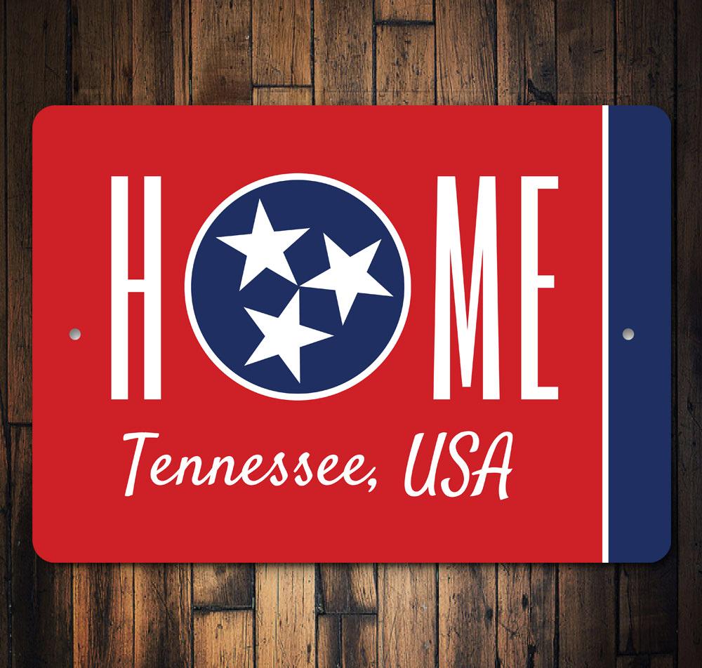 Tennessee Flag Sign made of high-quality aluminum, featuring vibrant colors and a customizable design, perfect for home decor.