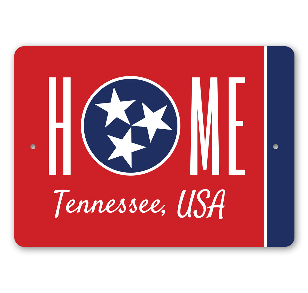 Tennessee Flag Sign made of high-quality aluminum, featuring vibrant colors and a customizable design, perfect for home decor.