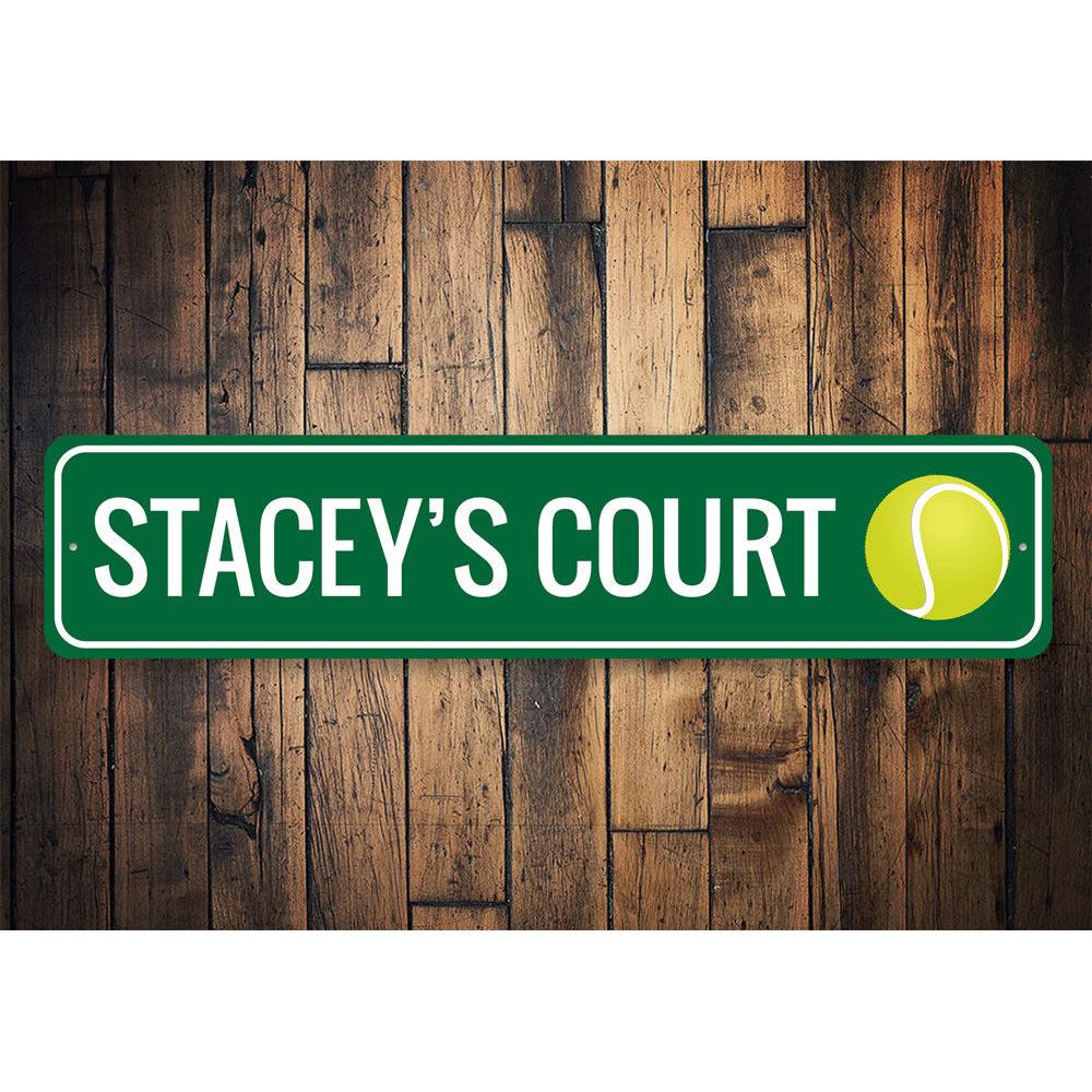 Customizable Tennis Court Sign made from high-quality aluminum, featuring pre-drilled holes for easy mounting.