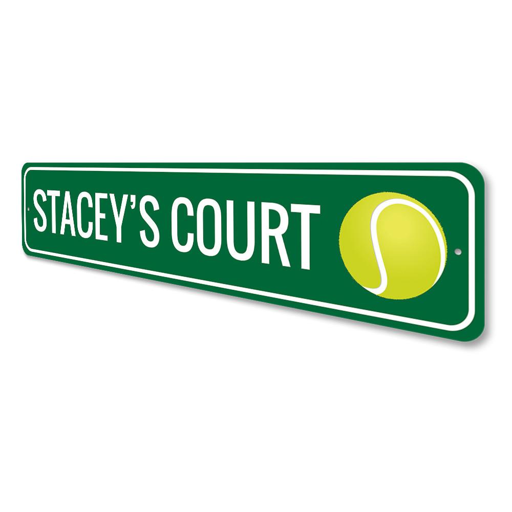 Customizable Tennis Court Sign made from high-quality aluminum, featuring pre-drilled holes for easy mounting.