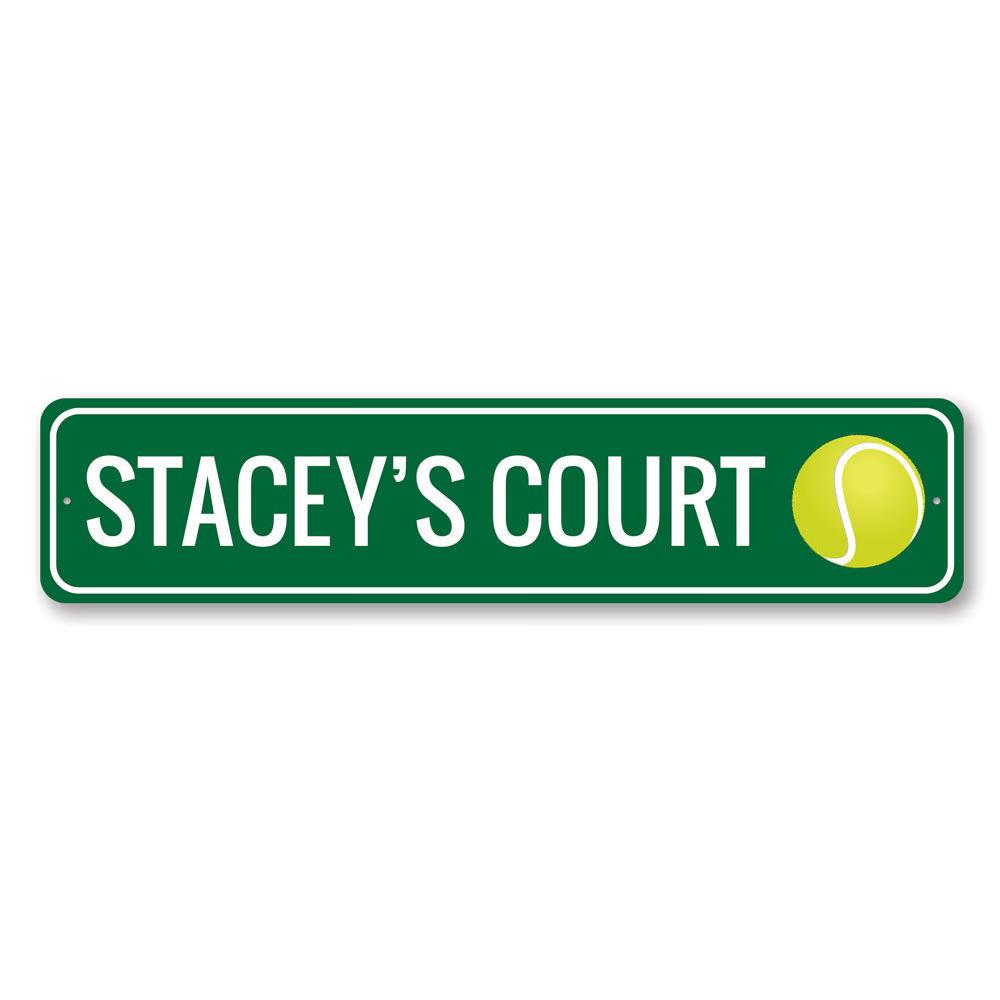 Customizable Tennis Court Sign made from high-quality aluminum, featuring pre-drilled holes for easy mounting.