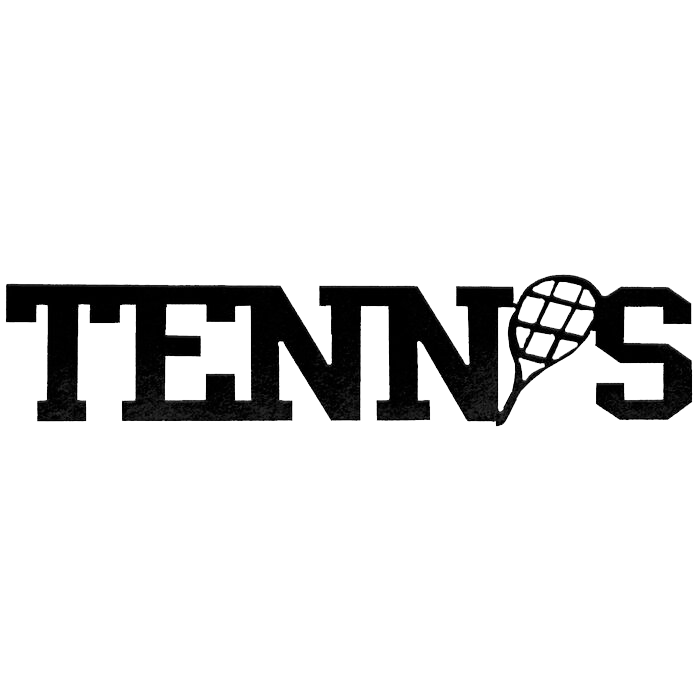 Tennis Word Metal Wall Art made from high-quality 14 gauge steel, featuring a sleek design perfect for tennis enthusiasts.