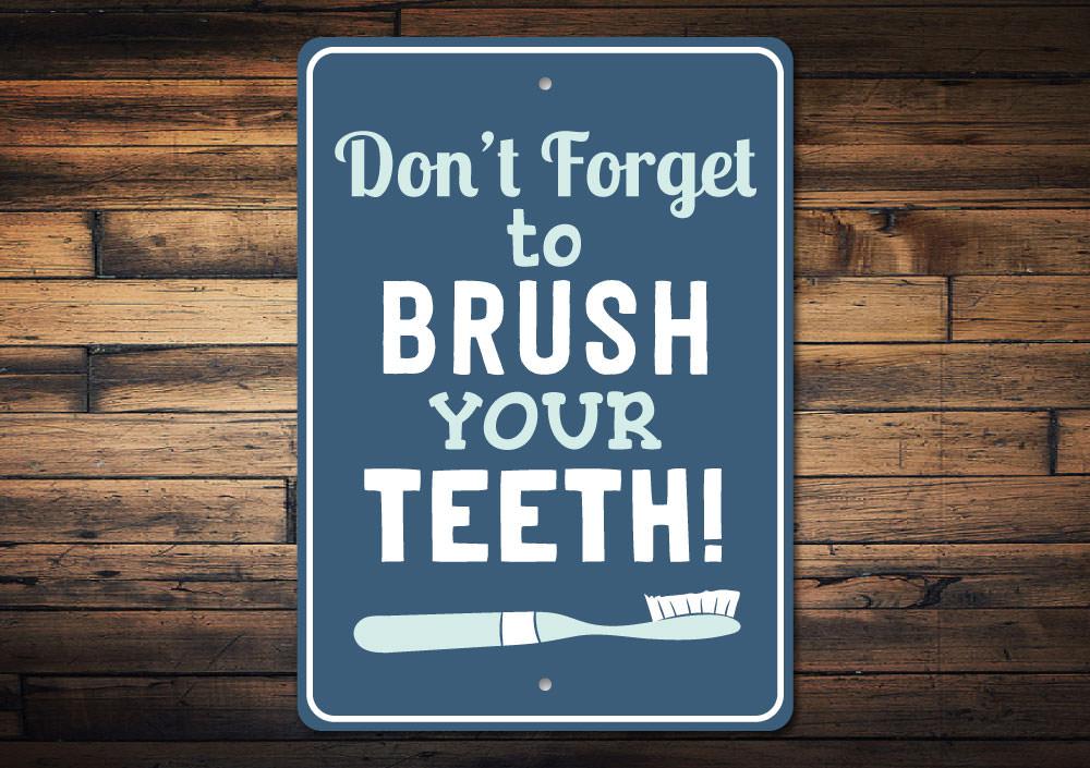 Customizable Teeth Brushing Sign made of high-quality aluminum, featuring pre-drilled holes for easy mounting.