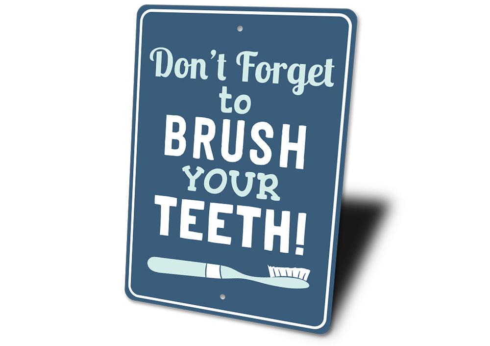 Customizable Teeth Brushing Sign made of high-quality aluminum, featuring pre-drilled holes for easy mounting.