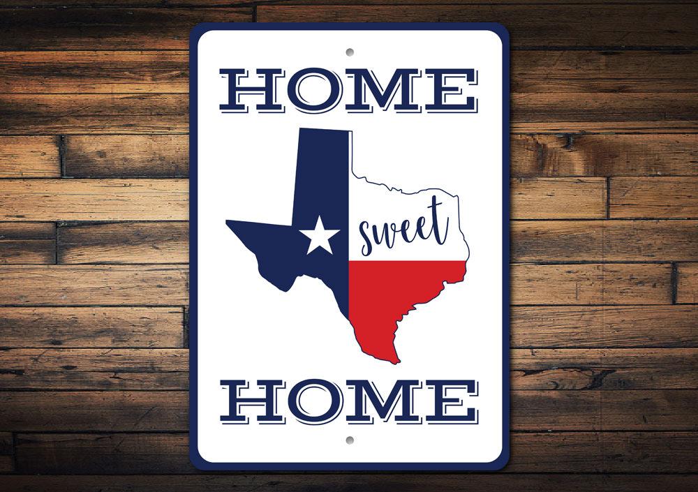 Texas Home Sign made of high-quality aluminum, featuring customizable text, perfect for home decor.