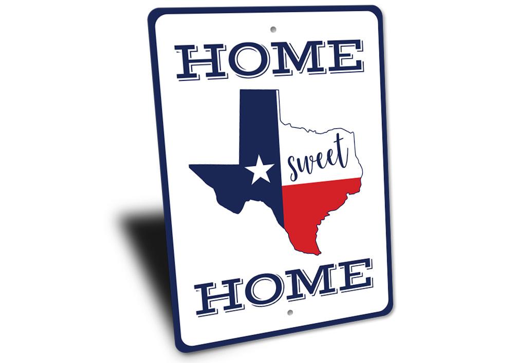 Texas Home Sign made of high-quality aluminum, featuring customizable text, perfect for home decor.