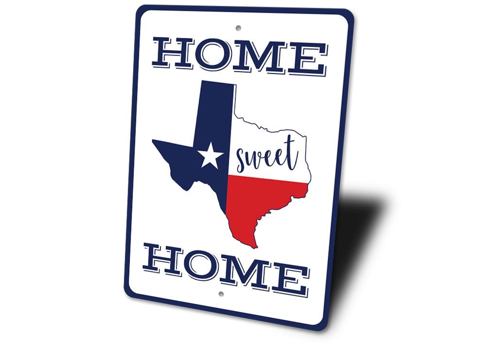 Texas Home Sign made of high-quality aluminum, featuring customizable text, perfect for home decor.