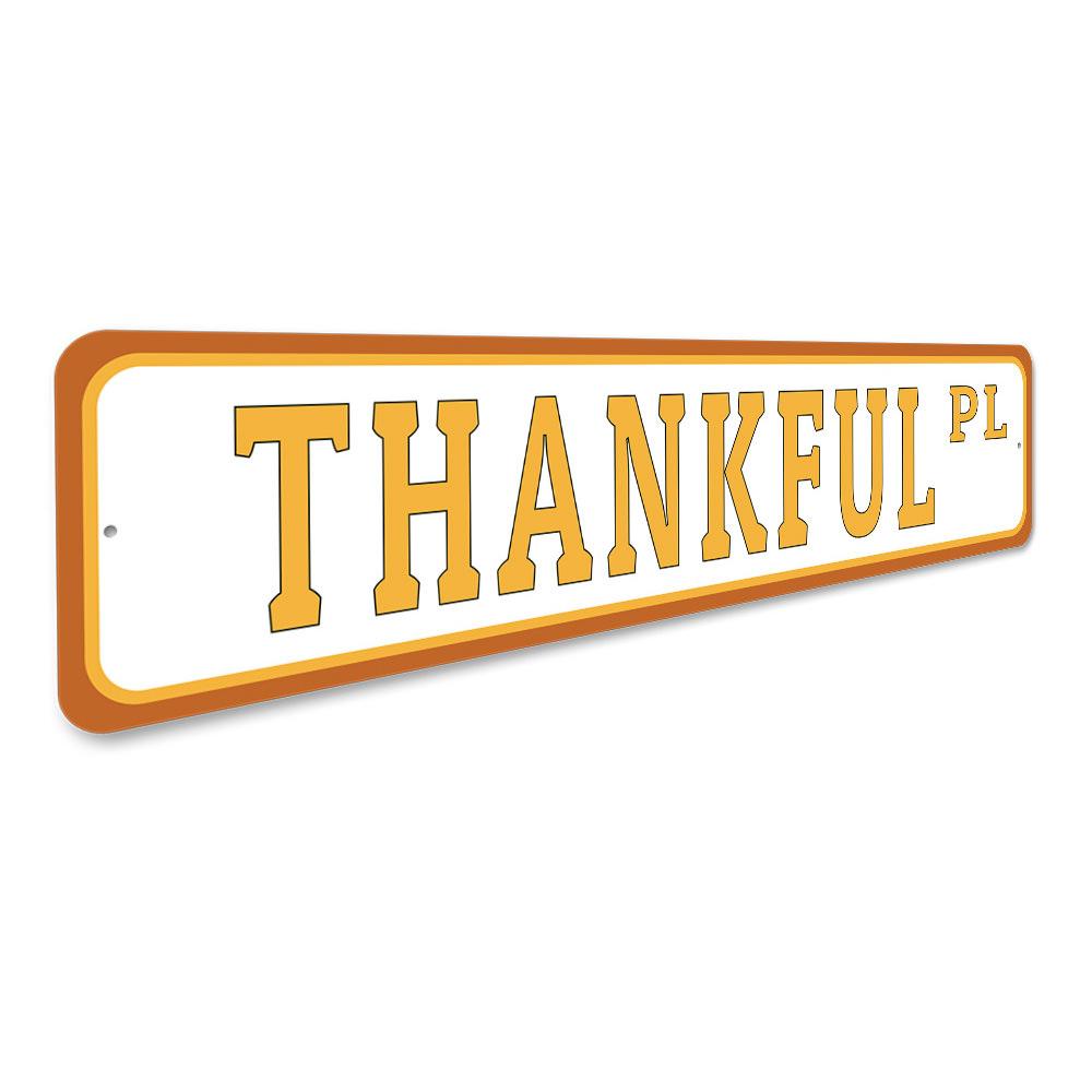 A festive Thanksgiving Street Sign made of durable aluminum, featuring autumn-themed designs and customizable text options.