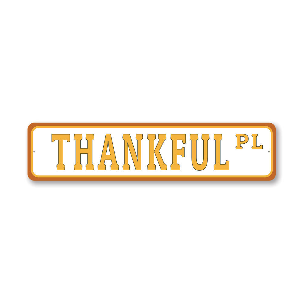 A festive Thanksgiving Street Sign made of durable aluminum, featuring autumn-themed designs and customizable text options.