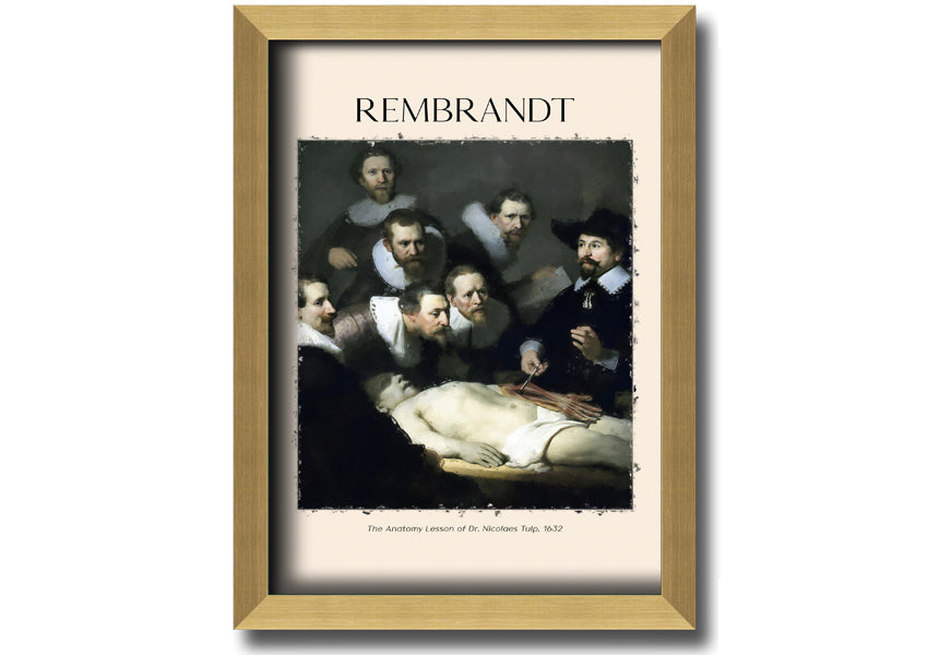 A detailed canvas print of Rembrandt's Anatomy Lesson of Dr. Tulp, showcasing a group of doctors around a cadaver.