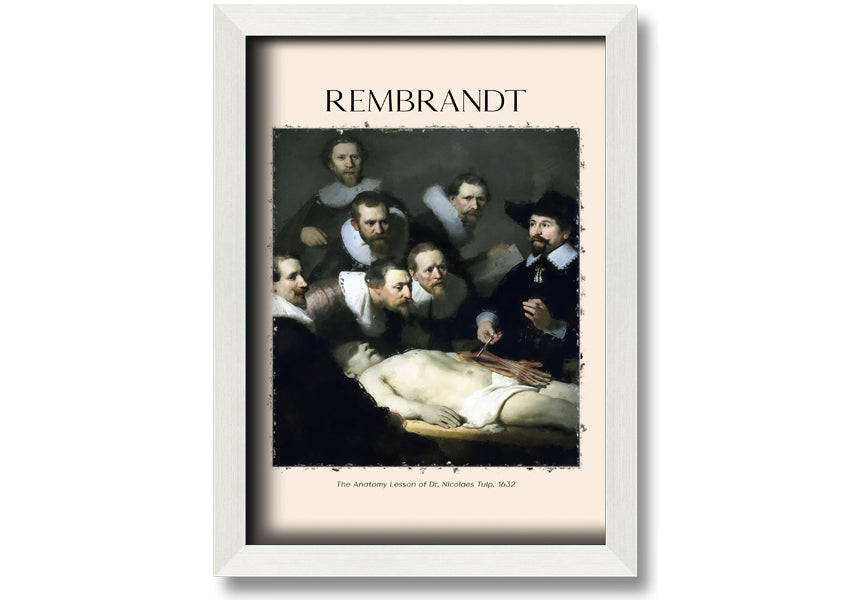 A detailed canvas print of Rembrandt's Anatomy Lesson of Dr. Tulp, showcasing a group of doctors around a cadaver.