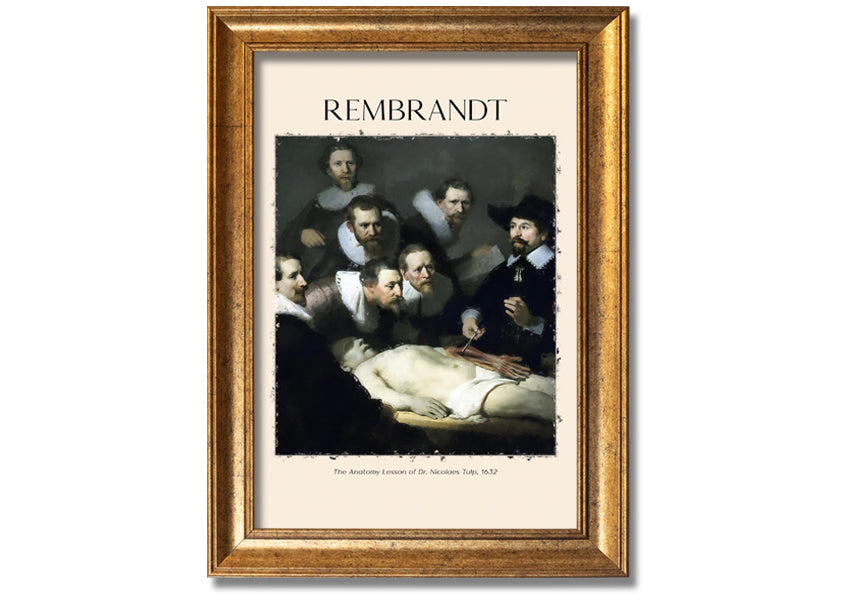 A detailed canvas print of Rembrandt's Anatomy Lesson of Dr. Tulp, showcasing a group of doctors around a cadaver.