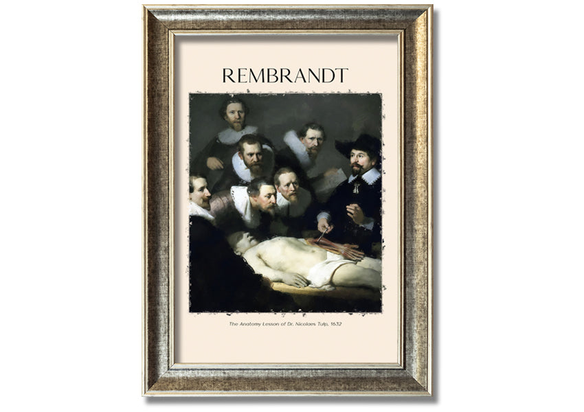 A detailed canvas print of Rembrandt's Anatomy Lesson of Dr. Tulp, showcasing a group of doctors around a cadaver.