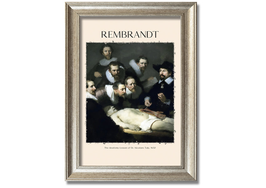 A detailed canvas print of Rembrandt's Anatomy Lesson of Dr. Tulp, showcasing a group of doctors around a cadaver.