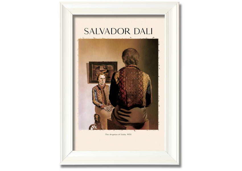 A vibrant canvas print of 'The Angelus Of Gala' by Salvador Dali, mounted on a sturdy box frame, showcasing surrealist art.