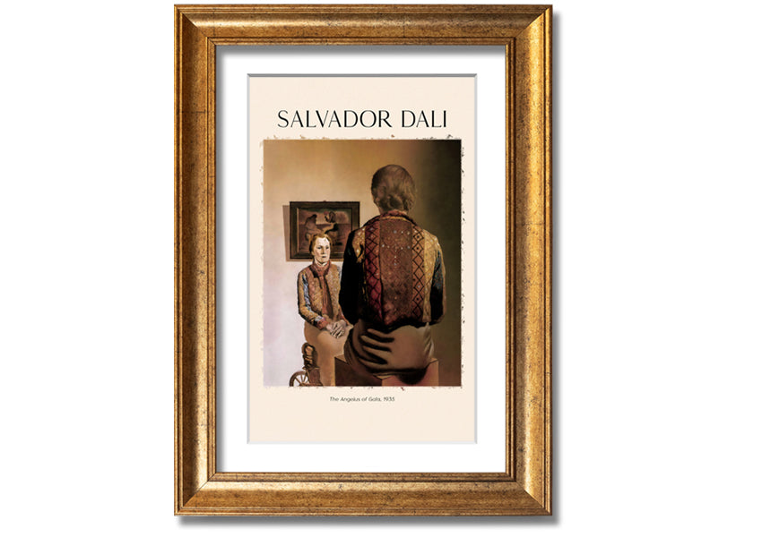 A vibrant canvas print of 'The Angelus Of Gala' by Salvador Dali, mounted on a sturdy box frame, showcasing surrealist art.