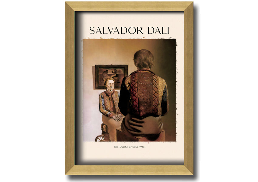 A vibrant canvas print of 'The Angelus Of Gala' by Salvador Dali, mounted on a sturdy box frame, showcasing surrealist art.