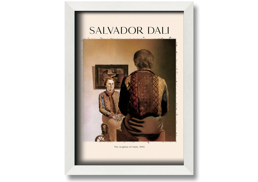 A vibrant canvas print of 'The Angelus Of Gala' by Salvador Dali, mounted on a sturdy box frame, showcasing surrealist art.