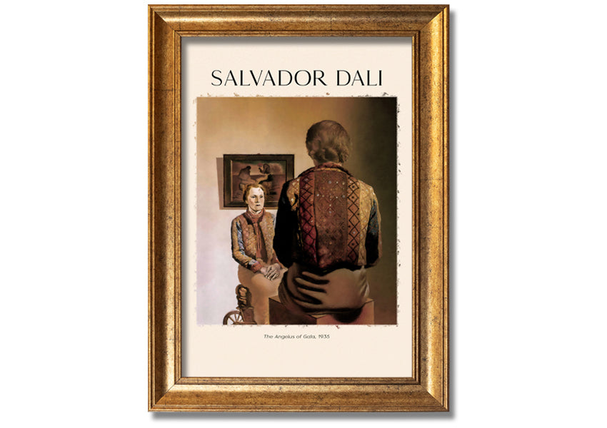 A vibrant canvas print of 'The Angelus Of Gala' by Salvador Dali, mounted on a sturdy box frame, showcasing surrealist art.