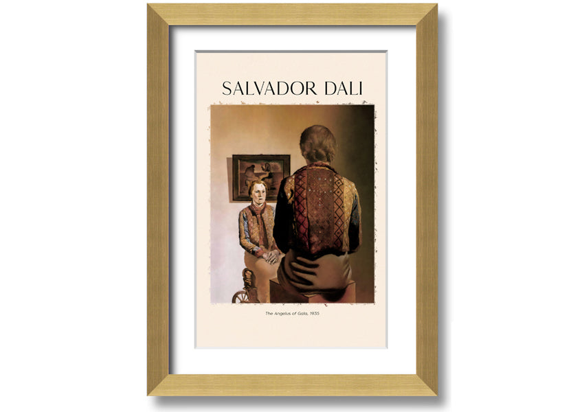 A vibrant canvas print of 'The Angelus Of Gala' by Salvador Dali, mounted on a sturdy box frame, showcasing surrealist art.