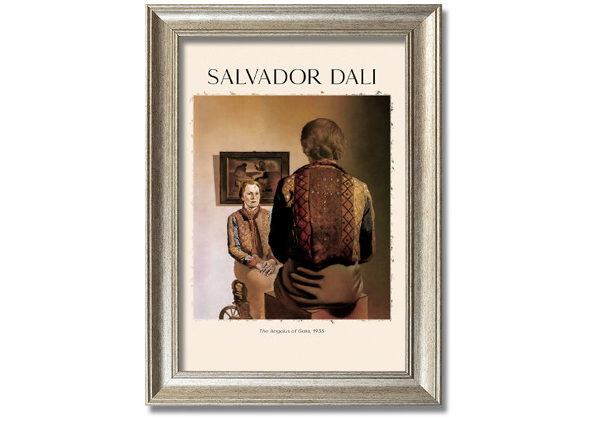 A vibrant canvas print of 'The Angelus Of Gala' by Salvador Dali, mounted on a sturdy box frame, showcasing surrealist art.