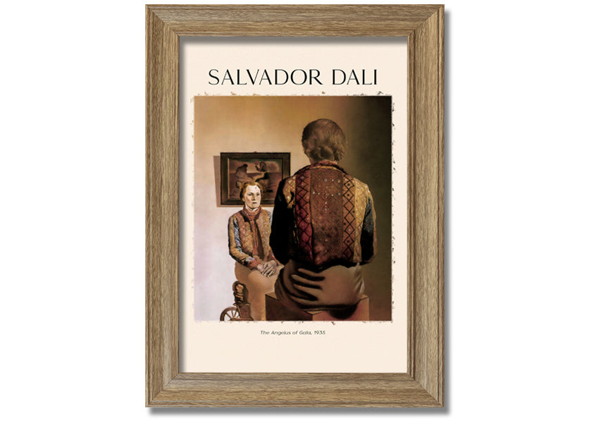 A vibrant canvas print of 'The Angelus Of Gala' by Salvador Dali, mounted on a sturdy box frame, showcasing surrealist art.