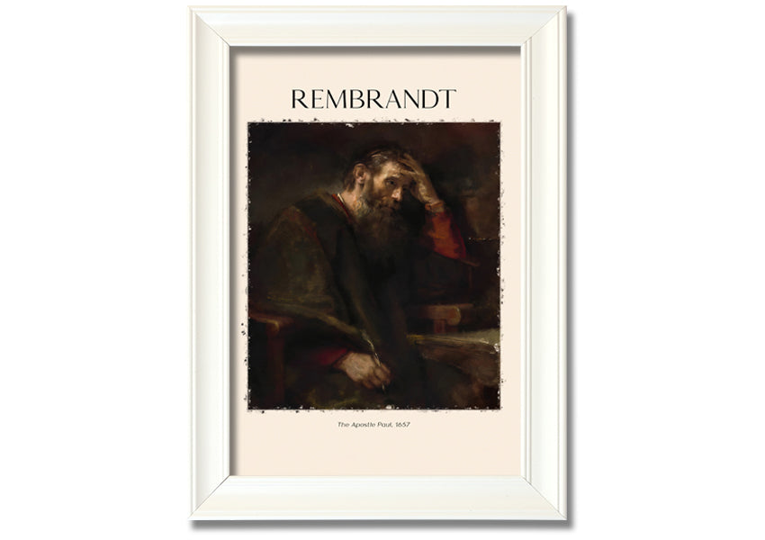 A beautifully framed reproduction of 'The Apostle Paul' by Rembrandt, showcasing intricate details and vibrant colors on a polyester canvas.