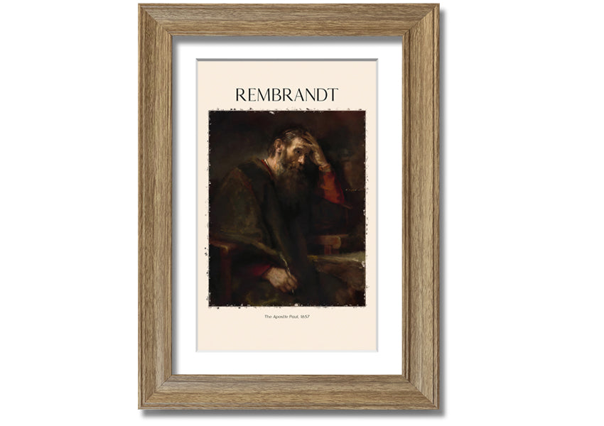 A beautifully framed reproduction of 'The Apostle Paul' by Rembrandt, showcasing intricate details and vibrant colors on a polyester canvas.